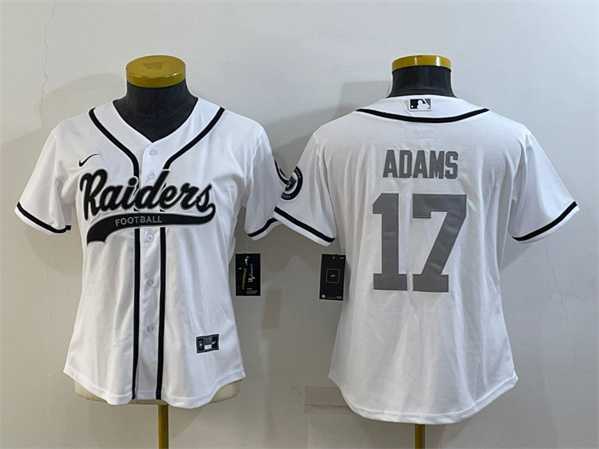 Women%27s Las Vegas Raiders #17 Davante Adams White Silver With Patch Cool Base Stitched Baseball Jersey->women nfl jersey->Women Jersey